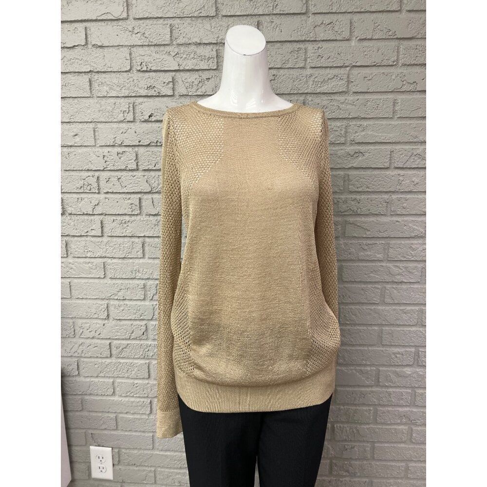 Michael Kors Women Gold Mesh Long Sleeve Sweater Top Size M